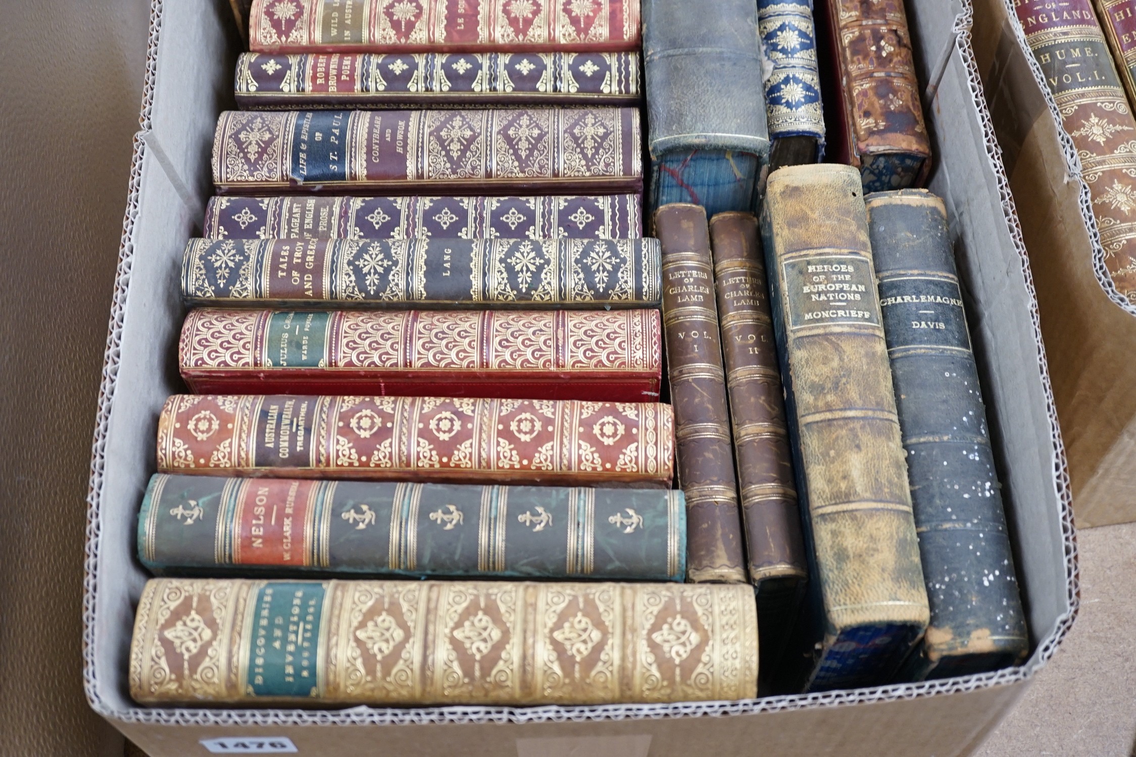 Prize Bindings, 8 vols, gilt calf bindings (for Geology GS. / Victoria School, Geelong), with gilt / marbled edges and prize labels; including Le Souef's Wild Life in Australia (Christchurch etc.NZ., nd)